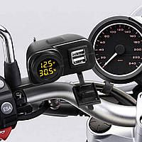 USB зарядка двойная розетка с вольтметром термометром на руль мотоцикла usb-разъемом 5 V мощностью 2.1 yellow