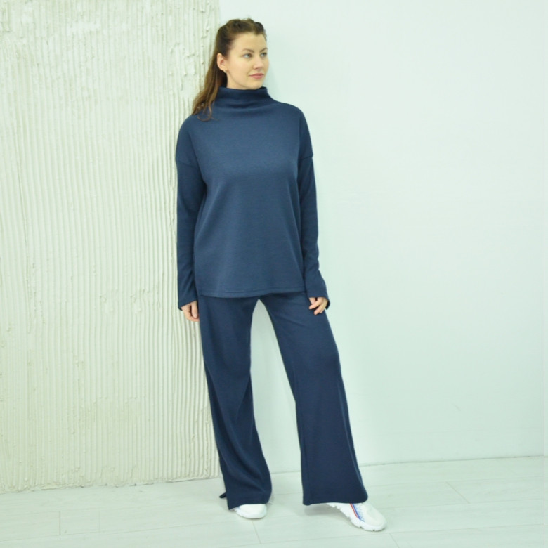 Костюм жіночий (джемпер оверсайз + штани палаццо) Vivioji розмір L/XL Синій (13093)