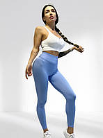 Костюм для фитнеса женский LILAFIT комплект лосины пуш ап голубые и топ белый S (LFS000055)