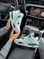 Женские кроссовки Air Jordan 4 Retro SB Pine Green Обувь Найк Джордан Ретро IV белые кожаные демисезон