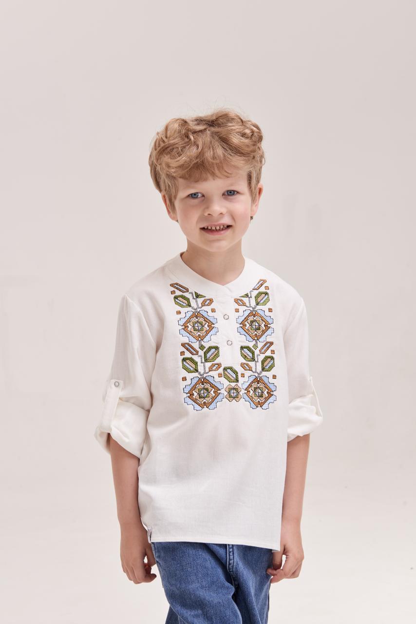 Вишиванка для хлопчика "Макар", дитяча лляна вишита сорочка з довгим рукавом, фото 1