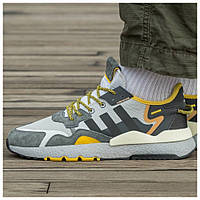 Мужские кроссовки Adidas Nite Jogger Boost Core Black Yellow Dark Grey, серые кроссовки адидас найт джоггер