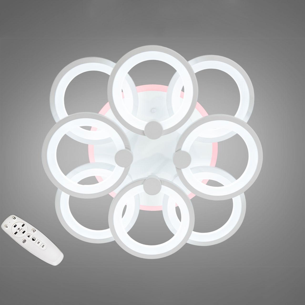 Світлодіодна люстра 150 Вт з підсвічуванням основи та пультом д/к колір каркасу білий D-9133/4+4WH LED 3color dimmer, фото 1