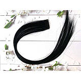 Кольорове пасмо волосся на шпильках 60 см чорне Накладне волосся, фото 4