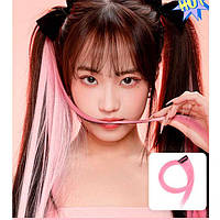 Кольорове пасмо волосся на шпильках 60 см світло-рожевий Накладне волосся