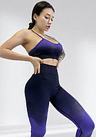 Костюм для фитнеса женский LILAFIT комплект лосины пуш ап и топ черно-фиолетовый M (LFS000039)