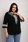 Блуза 3/4 вишиванка жіноча батал 58-64 рр підвіска Чорний, фото 2