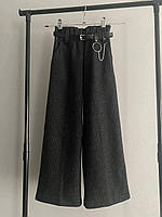 Детские брюки Палаццо трикотаж Гусиная лапка широкие с поясом для девочки подростка