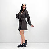 📌 Вельветова сукня з широкими рукавами, коротка, з поясом, на гудзиках, однотонна, весна/осінь | Норма, фото 6