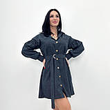 📌 Вельветова сукня з широкими рукавами, коротка, з поясом, на гудзиках, однотонна, весна/осінь | Норма, фото 8