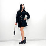 📌 Вельветова сукня з широкими рукавами, коротка, з поясом, на гудзиках, однотонна, весна/осінь | Норма, фото 2