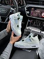 Женские кроссовки Air Jordan 4 Retro White Metallic Green Найк Джордан Ретро IV белые кожаные демисезон