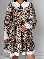 Пышное платье мини, с леопардовым принтом, коричневое