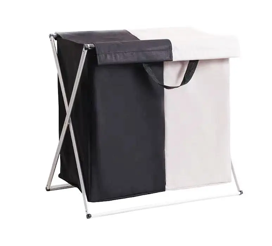 Складная корзина для белья с двумя отсеками в черно-белом исполнении ...