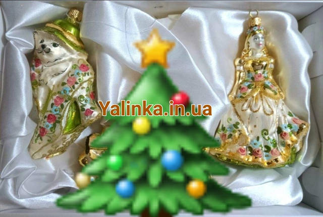 Набір скляних ялинкових іграшок Irena Попелюшка+карета+туфелька версаль, фото 1