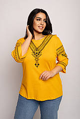 Блуза 3/4 вишиванка жіноча батал 56-64 рр трикутник Жовтий