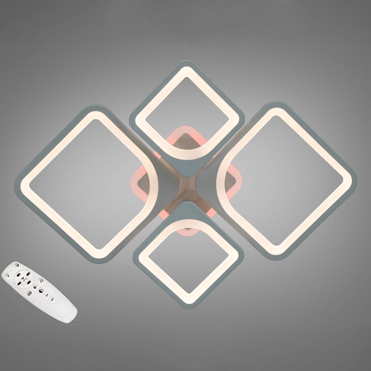 Світлодіодна люстра 100 Вт з підсвічуванням основи та пультом д/к колір карксу сірий D-A9171/2+2GR LED 3color dimmer, фото 1