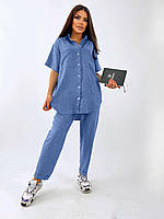 Костюм 2-ка женский брюки и рубашка лен 48-52; 54-58; 60-62 (4цв) "MISS" недорого от прямого поставщика