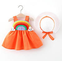 Комлект сукня+шляпка Веселка оранж 4285