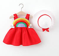 Комлект сукня+шляпка Веселка червоний 4284