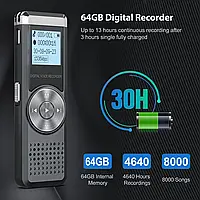 Цифровой диктофон 64 ГБ, аудиодиктофон KINPEE, портативный MP3-рекордер, диктофон для встреч