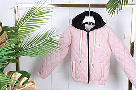 Куртка демісезонна стьобана під гумку підліткова для дівчинки 9-14 років, рожевого кольору
