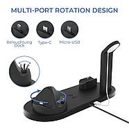 Бездротова зарядна станція 5 в 1 для iOS та Android Wireless charger Мультифункціональний девайс для заряджання, фото 5