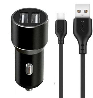 Зарядний пристрій XO 2хUSB з кабелем USB - Type-C TZ09 Black