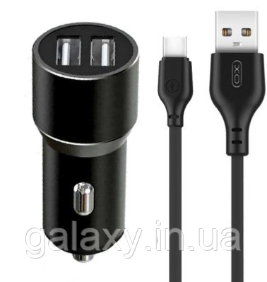 Зарядний пристрій XO 2хUSB з кабелем USB - Type-C TZ09 Black