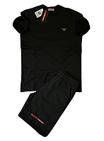Prada черный модный мужской летний комплект костюм футболка и шорты Прада хлопок