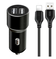 Зарядное устройство XO 2хUSB 2.4A + кабель USB - Lightning TZ09 Black