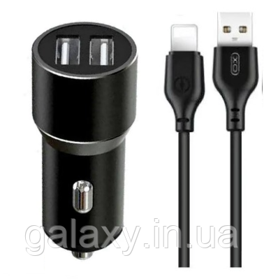 Зарядний пристрій XO 2хUSB 2.4A + кабель USB - Lightning TZ09 Black