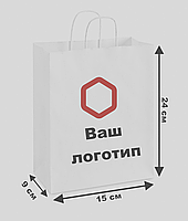 Пакет крафтовый 15х24х9 см с вашим логотипом бумажные пакеты с текстом с ручками