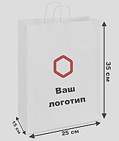 Пакет крафтовый 25х35х15 см с вашим логотипом бумажные пакеты с текстом с ручками