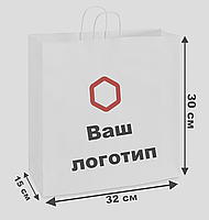 Пакет крафтовый 32х30х15 см с вашим логотипом бумажные пакеты с текстом с ручками