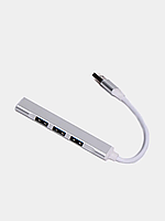 Хаб USB-хаб AC-500 Type-C to RJ45+HDMI з портами: 3 USB 3.0, 1 RJ45 (Ethernet), 1 HDMI - у сріблястому кольорі