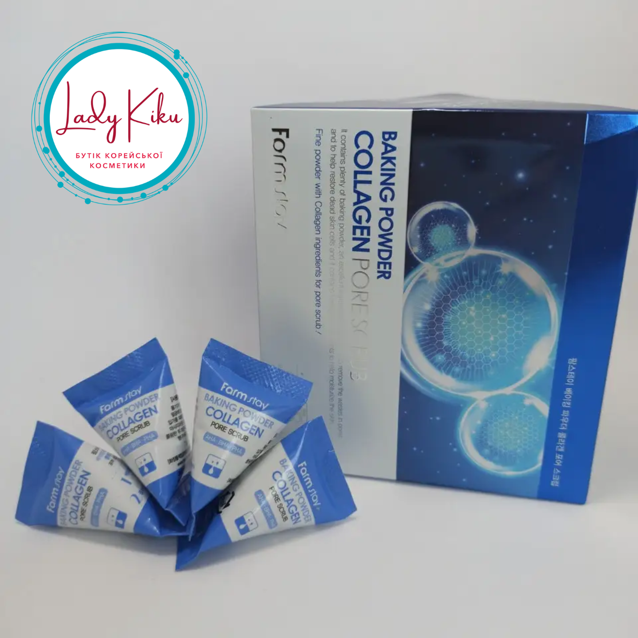Скраб для обличчя з содою і колагеном  FarmStay Baking Powder Collagen Pore Scrub, 7g, фото 1