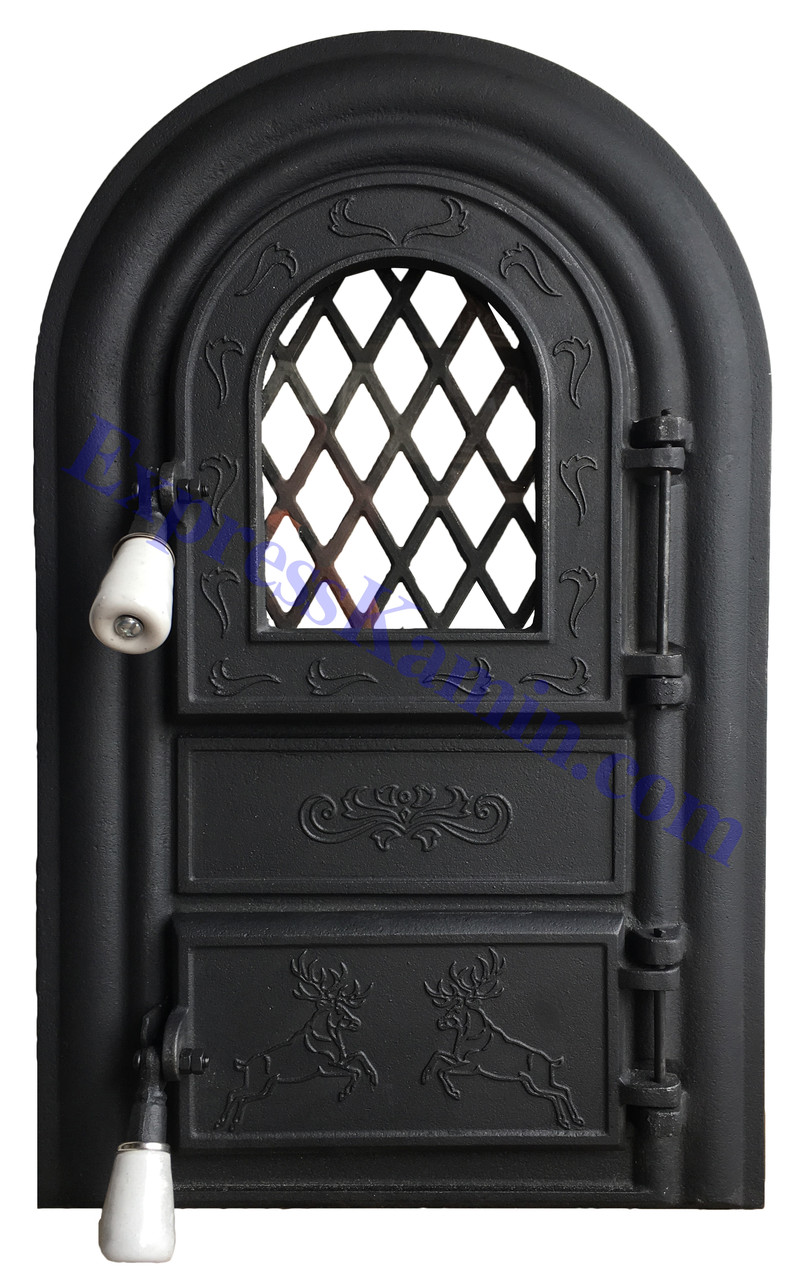 🔥Купить Дверцы печные со стеклом "Олени черные" Чугунная дверка для ...
