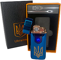 Зажигалка электронная газовая Украина в подарочной коробке (USB спираль и острое пламя) HL-431 синяя