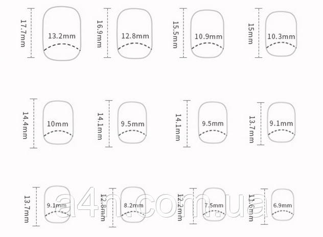 Накладные ногти - Интернет-магазин A4N Размеры накладных ногтей