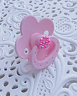 Соска пустушка дитяча для дівчинки рожева від народження зі стразами