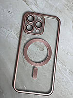 Чехол для iPhone 15 pro max Shining MagSafe розовый с защитными линзами на камеру