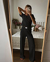 YB_Женский комфортный костюм стильный комплект для дома футболка + шорты + штаны Арт. 260А530 Черный, 42/44
