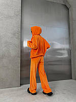 Стильный женский костюм спортивный мокко, модный велюровый костюм тройка брюки+топ и пиждак Оранжевый