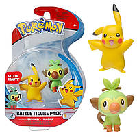 Набір бойових фігурок Покемон Пікачу, Груки — Pokémon, Pikachu, Grookey, Battle figure pack