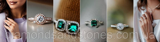 золотые украшения с бриллиантами , кольца с изумрудом, модель с бриллиантами