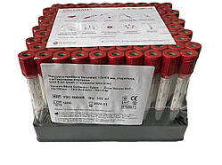 Вакуумна пробірка Vacumed® 13x100 мм, стерильна, з активатором згортання (6 мл крові, з червоною кришкою), 100 шт.