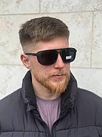 Мужские солнцезащитные очки Matrix черные матовые Polarized со шторками с двойной переносицей