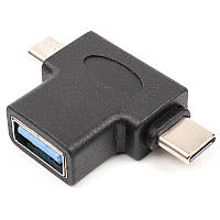 Перехідник PowerPlant USB 3.0 Type-C, microUSB (M) - USB 3.0 OTG AF
