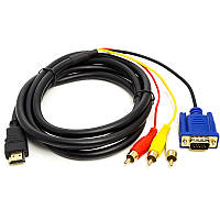 Кабель PowerPlant HDMI (M) — VGA (M)/3*RCA (M), 1080p, 1 м